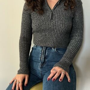 Aerie Dark Grey Half Zip Sweater Top